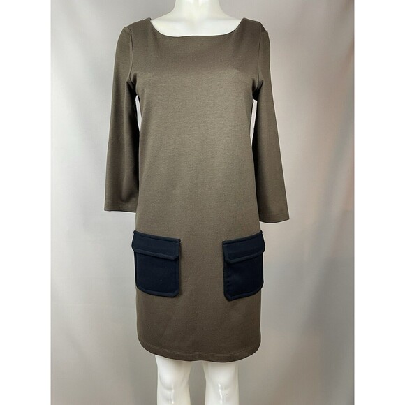 Bailey 44 Shift Dress Size Medium Olive Green Black Pockets Dark Academia Basic - Picture 1 of 16